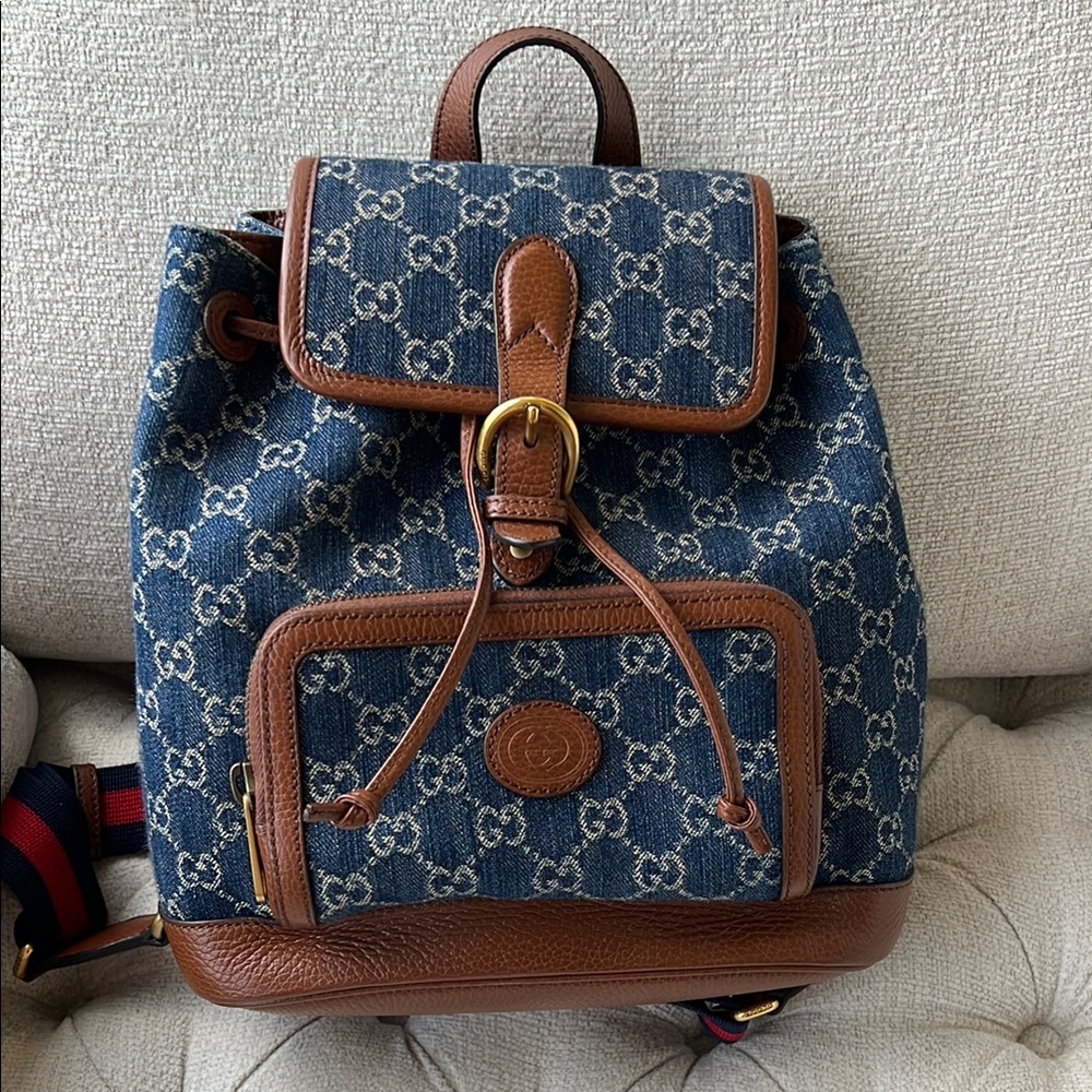 Gucci Denim Blue and Brown Backpack